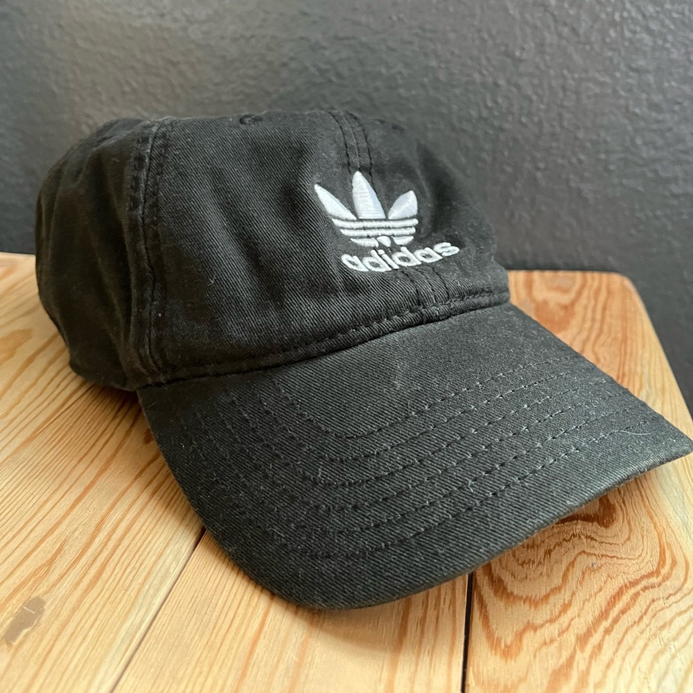 Adidas black and white embroidered strap back dad hat